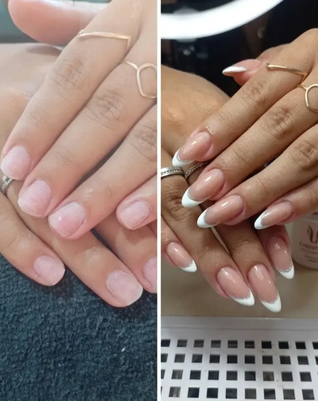 Antes e depois de alongamento de unhas