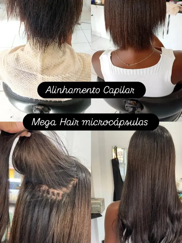 Antes e depois de mega hair com microcápsulas
